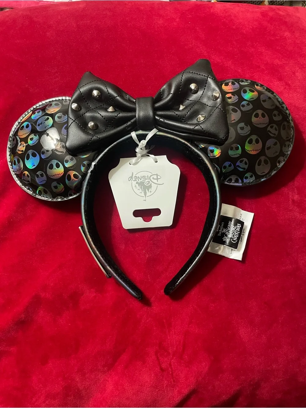 Disney Black Studded Bow Minnie Ears with Holographic Jack Skellington Ears